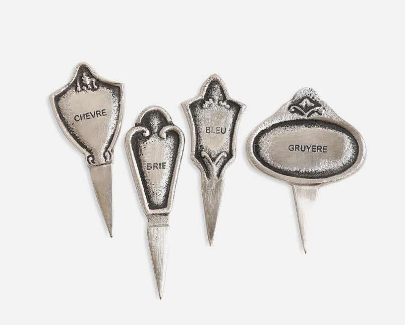 HAND ENGRAVED STAINLESS STEEL CHEESE MARKERS (SET OF 4)
