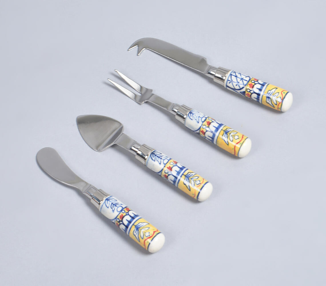 HAND-PAINTED CERAMIC & STAINLESS-STEEL BOTANICAL FLATWARE SET