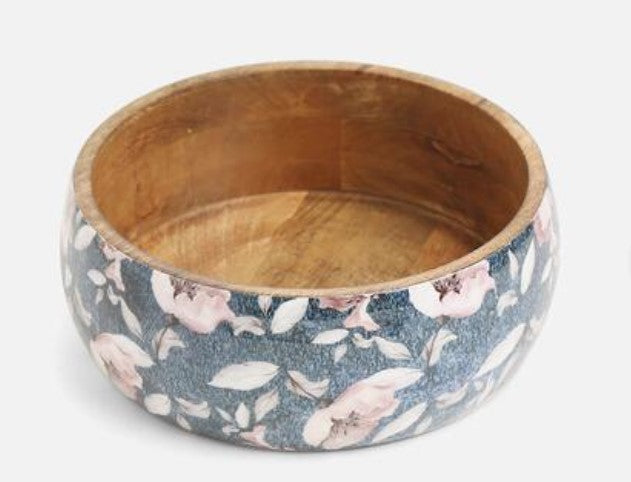 TURNED MANGO WOOD FLORAL SALAD BOWL