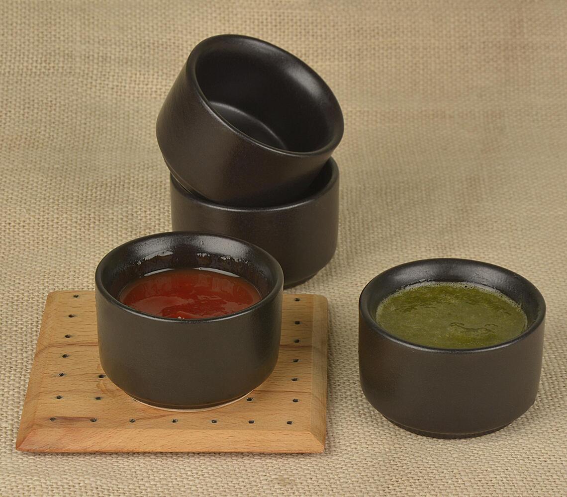 HAND GLAZED SOLID EBONY CERAMIC DIP BOWLS (SET OF 4)