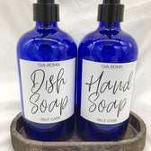 BLUE 16OZ BOSTON ROUND GLASS DISPENSERS (DISH & HAND SOAP)