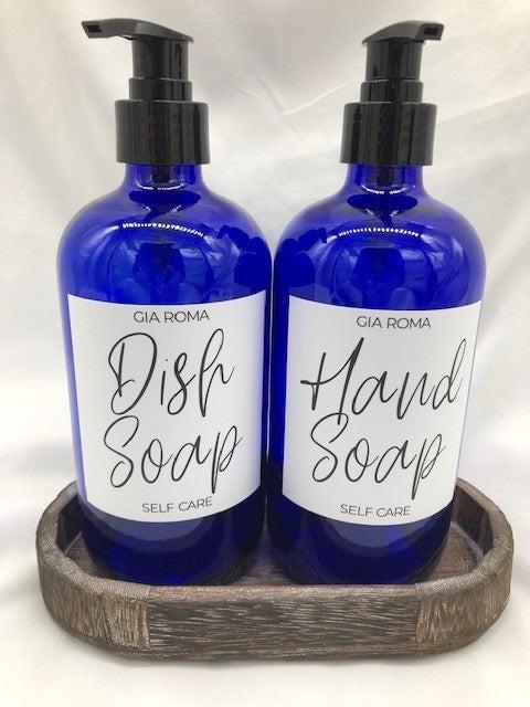 BLUE 16OZ BOSTON ROUND GLASS DISPENSERS (DISH & HAND SOAP)