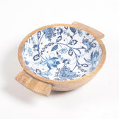 ENAMELED FLORAL TURNED WOOD  SALAD BOWL