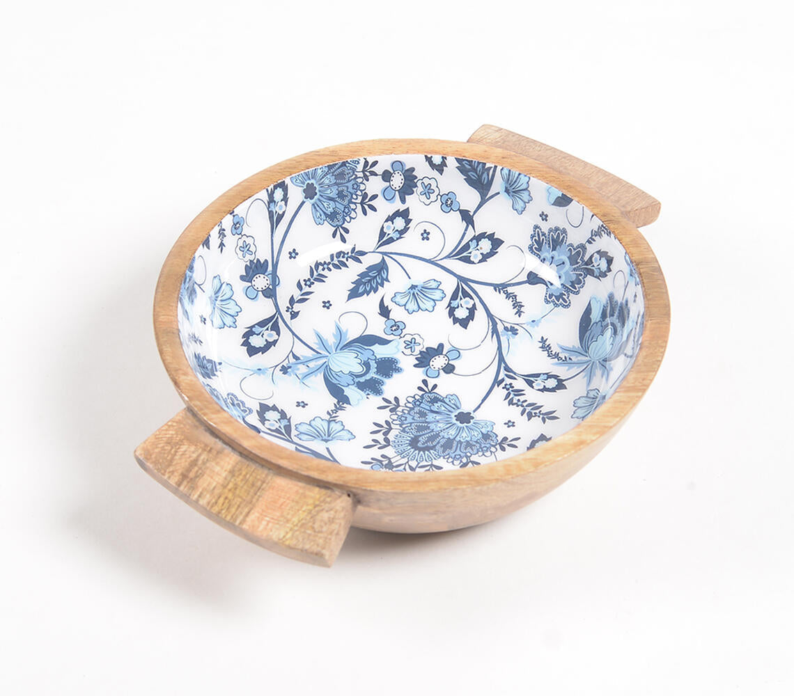 ENAMELED FLORAL TURNED WOOD  SALAD BOWL