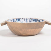 ENAMELED FLORAL TURNED WOOD  SALAD BOWL