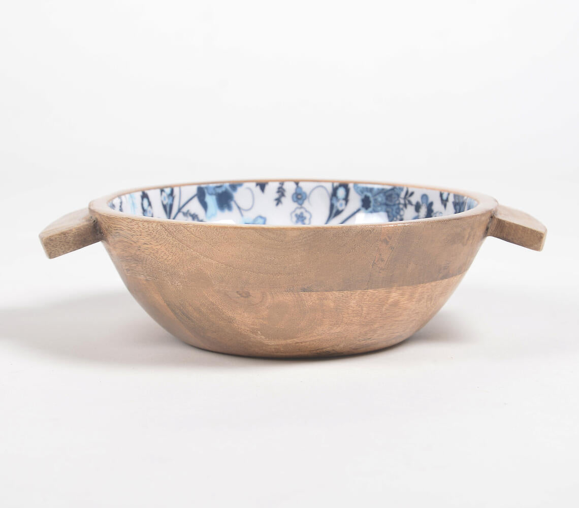 ENAMELED FLORAL TURNED WOOD  SALAD BOWL