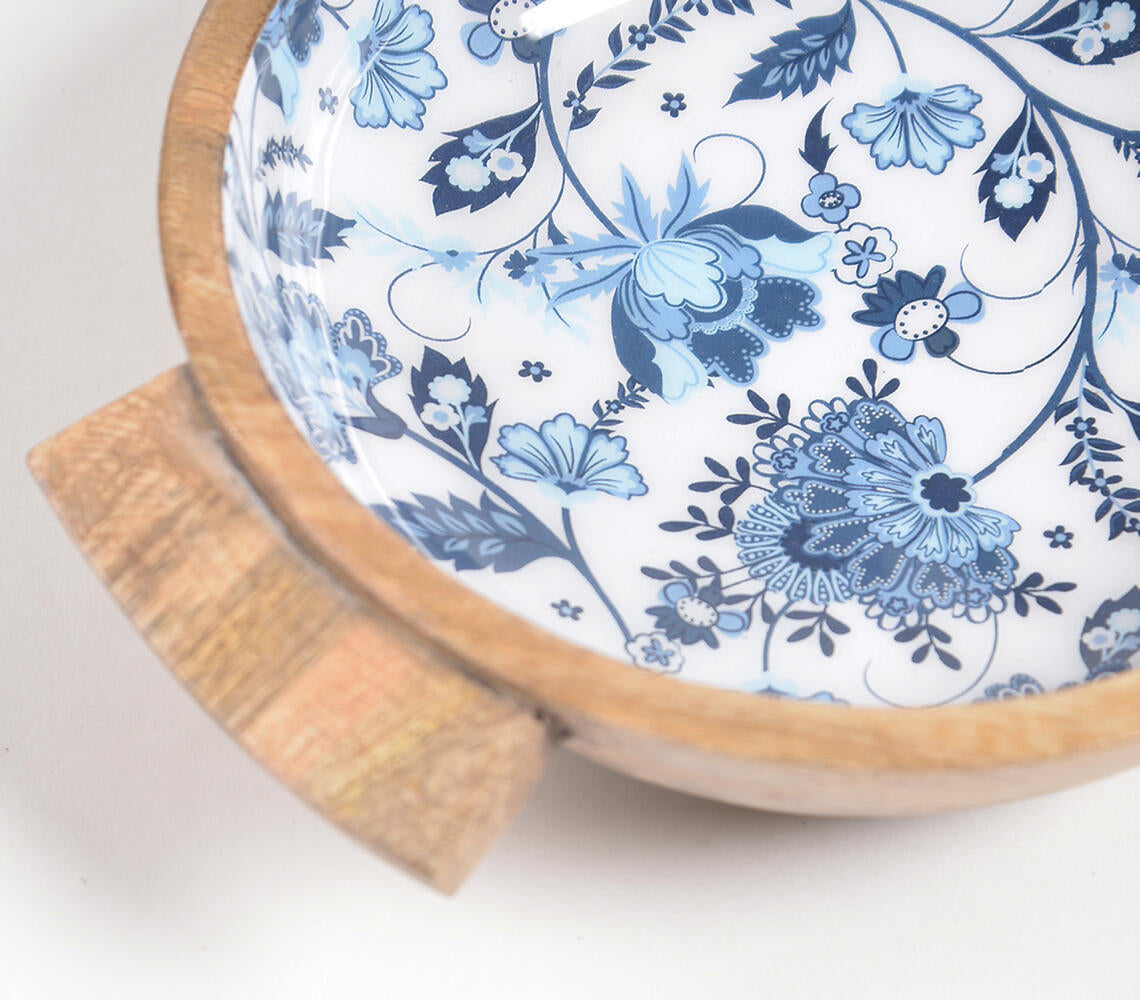 ENAMELED FLORAL TURNED WOOD  SALAD BOWL