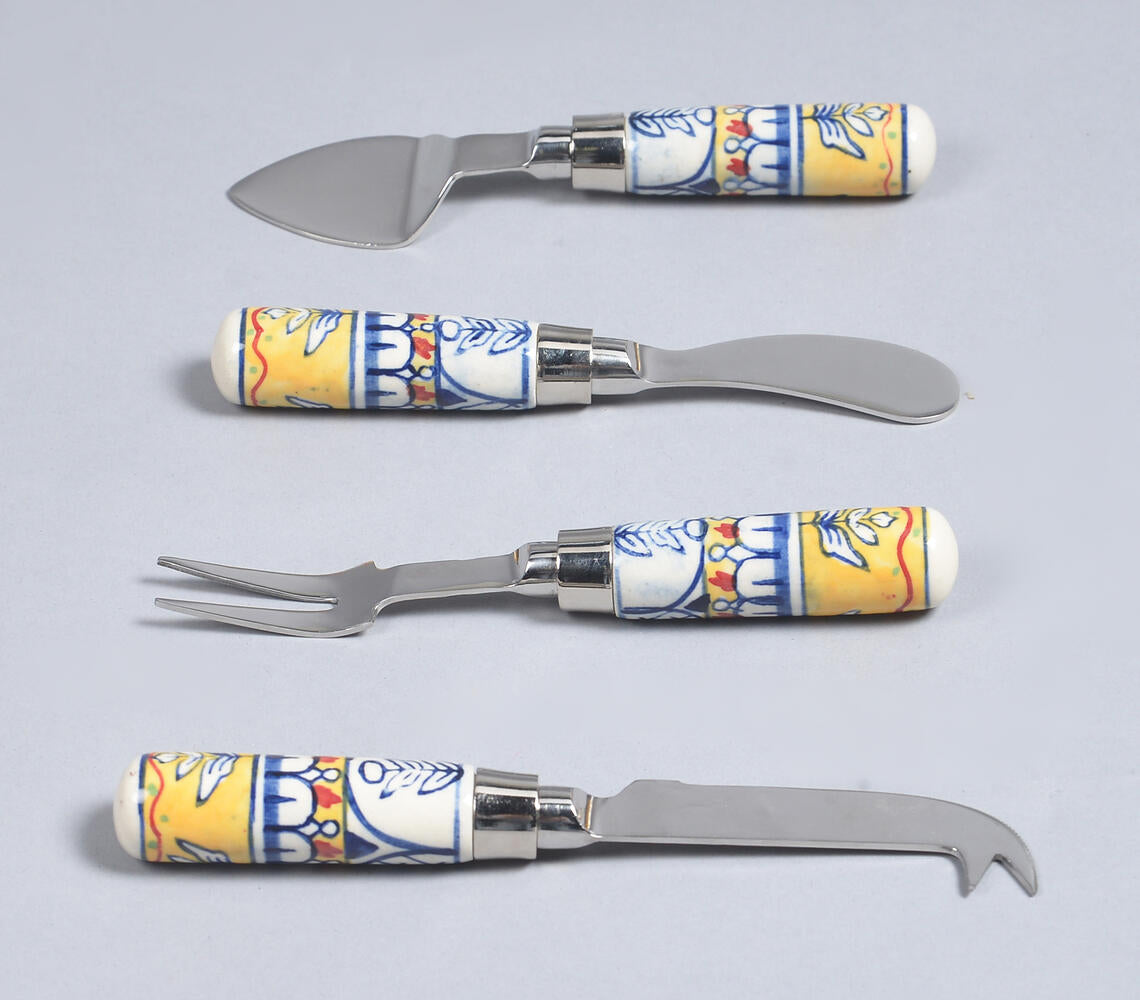 HAND-PAINTED CERAMIC & STAINLESS-STEEL BOTANICAL FLATWARE SET