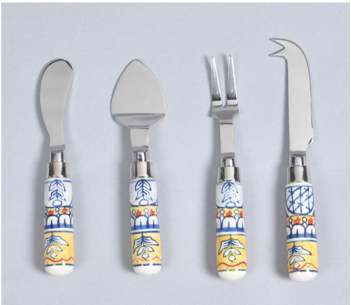 HAND-PAINTED CERAMIC & STAINLESS-STEEL BOTANICAL FLATWARE SET