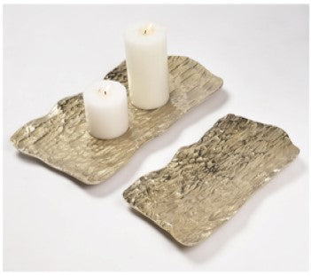 LACQUERED ALUMINUM BARK-SHAPED DÉCOR PLATES – SET OF 2