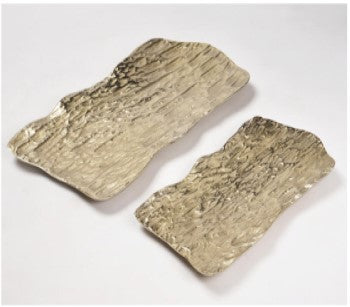LACQUERED ALUMINUM BARK-SHAPED DÉCOR PLATES – SET OF 2