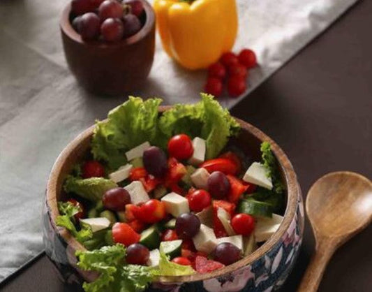 TURNED MANGO WOOD FLORAL SALAD BOWL